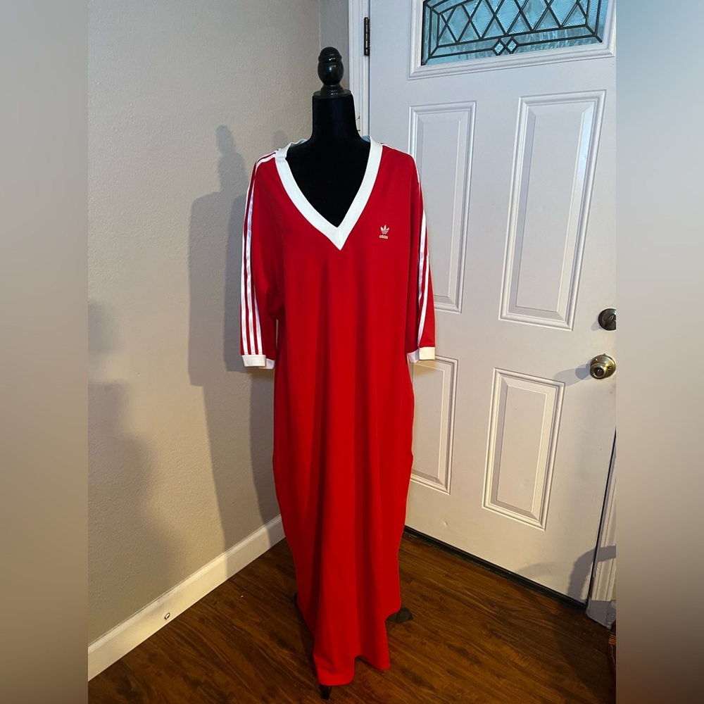 Adidas Red Maxi Dress with White Accents